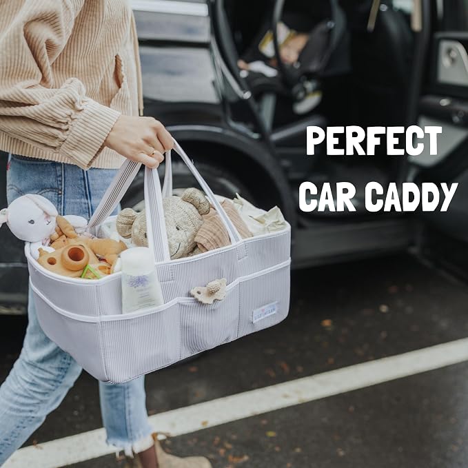 Baby Diaper Caddy - Organizer Tote Bag for Baby Girl Essentials - Baby Shower Basket - Nursery Must Haves - Registry Favorites - Newborn Caddie Car Travel - Gray/Blush, Extra Large