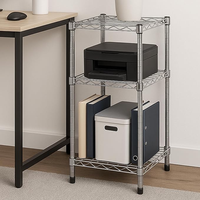 Honey-Can-Do 3-Tier Stackable Chrome Wire Shelf, 200 lb/Shelf, 15x14x30 in | 600 lb total in a compact footprint; stacks & connects into a custom wall; fits counters & closets; no-tool build