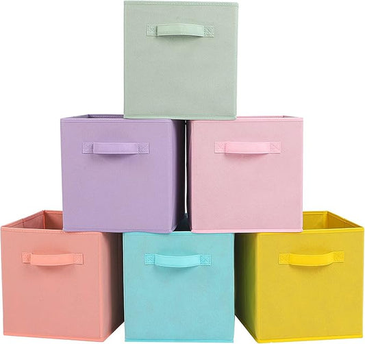 Stero 13x13x13 Inch Fabric Storage Bins 6 Pack Fun Colored Durable Storage Cubes with Handles Foldable Cube Baskets for Home, Kids Room, Closet and Toys Organization Multi Colors
