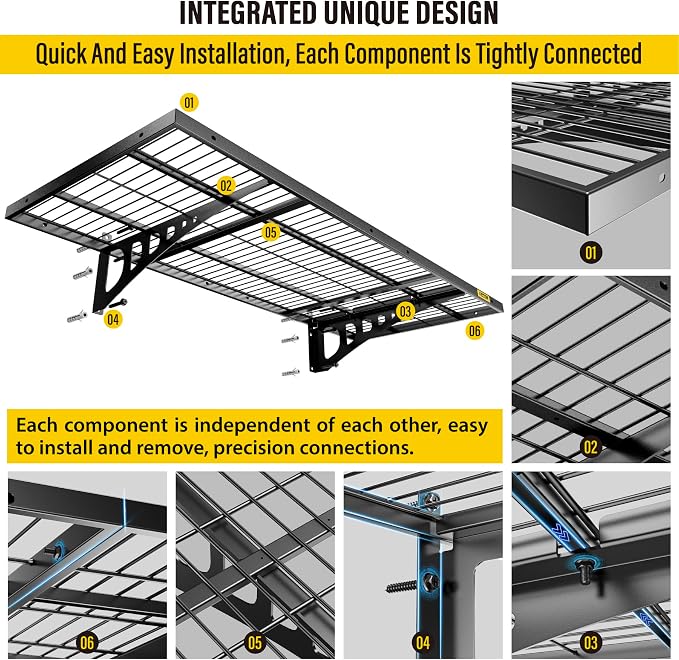 Aecxm 1.64x4ft 4Pack Wire Shelving Unit Heavy Duty Garage Storage Shelves Wall Mounted Black 1120lbs Load Capacity（20-inch-by-48-inch）