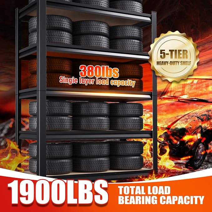8-Pack Heavy Duty Metal Shelving Units, 71" H x 28" W x 12" D, 5-Tier Adjustable Steel Storage Racks for Garage, Warehouse, Industrial, and Home Organization, 1900 lbs Capacity