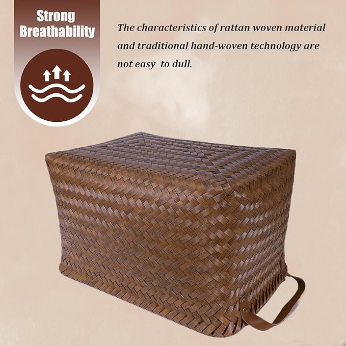 BROWNLILY Handwoven Clothes Basket Laundry Hampers Large Wicker Storage Baskets for Shelves Blankets Closet Storage Bins Car Bedroom Bathroom Organizers and Storage Bath (Pack of 4, Brown)
