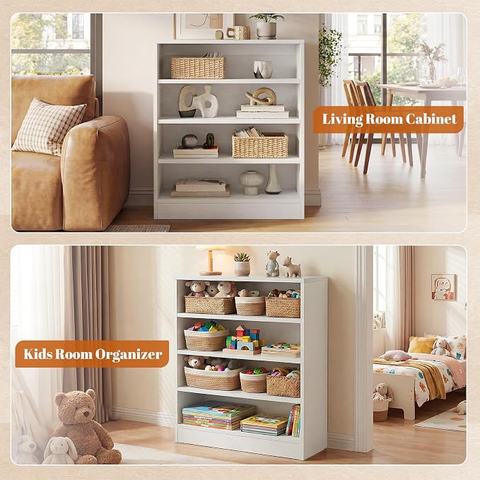 Shoe Cabinet, 5-Tier Modern Wood Shoe Storage Organizer, White | 3 Adjustable Shelves for Entryway, Multi-Purpose Display Shelf & Storage Cabinet for Living Room, Bedroom