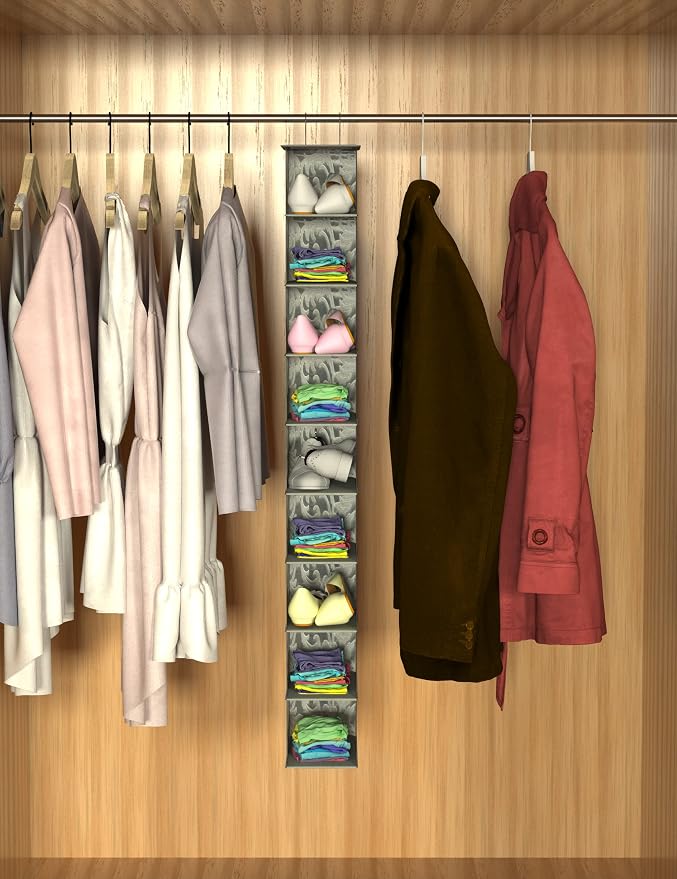 Libeder 10-Shelf Hanging Shoe Organizers with Side Pockets, Grey With Pattern