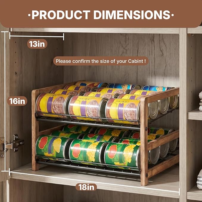 DGWJSU Can Organizer for Pantry 2-Tier, Holds up to 24 Cans Storage | Cans Holders for Pantry, Cabinet, Countertop, Carbonized Brown