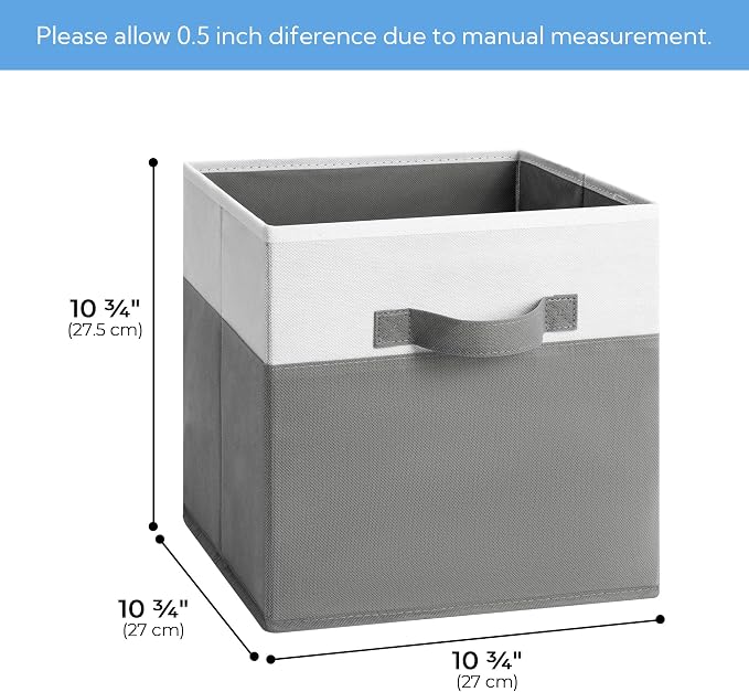 Cupic Cupid 11 Inch Storage Cube, Fabric Cube Storage Bin with Handles, Storage Cube Organizer for Clothes and Toys, Collapsible Cube Bins for Closet, Shelves, Nursery, 6-Pack, Gray and White