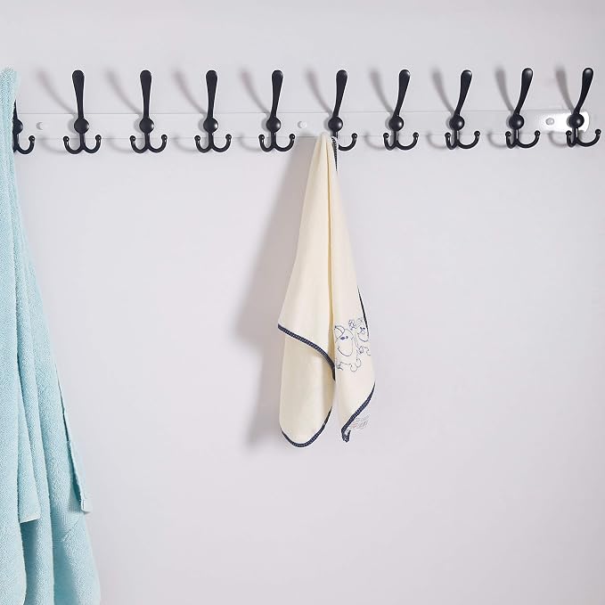 Dseap Coat Rack Wall Mount - 38” Long 10-Tri-Hooks Heavy Duty Coat Hanger Rail Wall Hooks for Hanging Coats Hats Clothing Clothes Purse Mudroom Entryway, White/Black, Pack of 2
