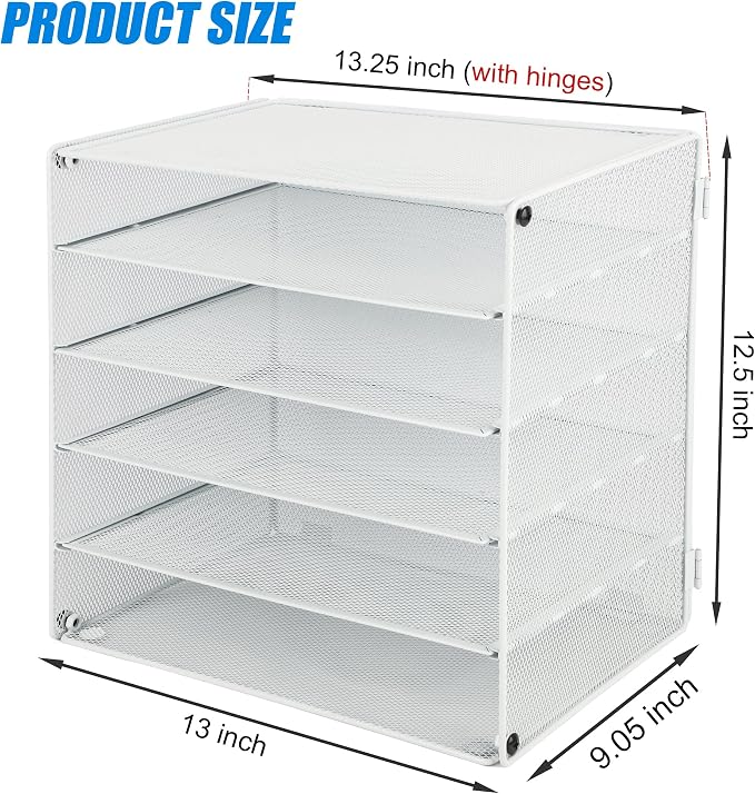 5 Slot Mesh Desk Organizer Tray, File Paper Letter Folder Holder Desktop Paper Sorter Mail Organization Rack Storage Accessories, for Office Home School Classroom, White