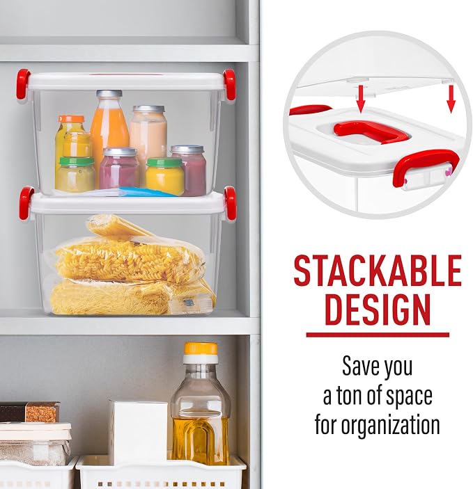 Tribello Clear Plastic Storage Bins with Lids and Handle Stackable Storage Bins, 5 Quarts - 2 Pack