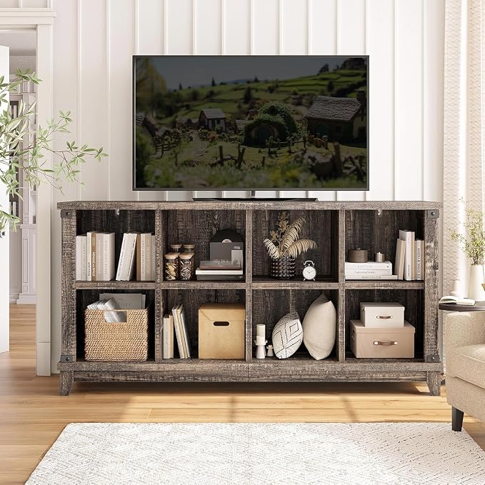 EnHomee Farmhouse 8-Cube Storage Organizer for Living Room, Black Oak | Home Organization Lovers, Wood & Metal, Holds 352 Lbs, Anti-Tip & Stabilizers