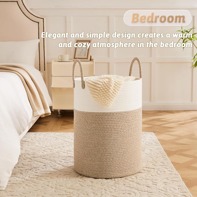 Artfeel Laundry Basket,Woven Cotton Rope Laundry Hamper,100L for Decorative Storage of Dirty Clothes,Toys and Blankets in Bathroom,Baby Room and Living Room