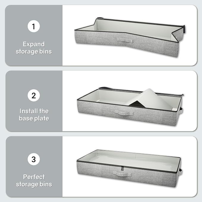 TidyCorner 2-Pack Under Bed Storage Containers, 4.5 Inches Tall Low Profile Underbed Clothes Storage Organizer Bin with Sturdy Sidewalls/Bottom, Underbed Storage Bins 2 Storage Thin Bins