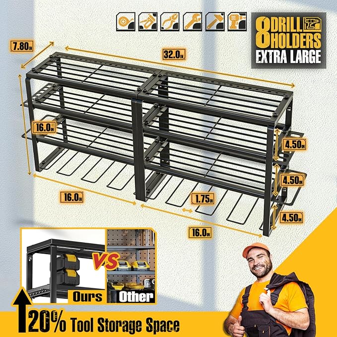 Spampur Power Tool Organizer Wall Mount | 4 Layers, Heavy Duty, Garage Storage