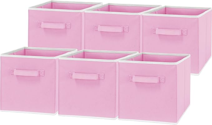 Simple Houseware 11-Inch Foldable Cube Storage Bins, Pink, 6-Pack | Lightweight & Durable Structure Fabric Cubes Organizer for Closet or Shelves