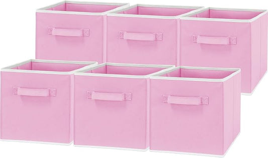 Simple Houseware 11-Inch Foldable Cube Storage Bins, Pink, 6-Pack | Lightweight & Durable Structure Fabric Cubes Organizer for Closet or Shelves