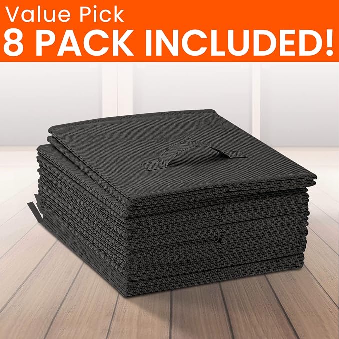 Criusia Large Storage Cubes - 13 Inch Heavy Duty Fabric Storage Bins for Shelves Closet, Cube Organizer - 8 Pack Collapsible Cube Storage Bins Baskets for Organizing Clothes Blankets Toys (Black)