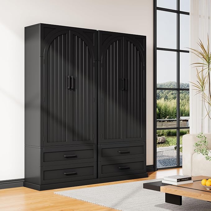 iPormis 71" Tall Kitchen Pantry Storage Cabinet w/Door and Adjustable Shelf & Large Drawers, Freestanding Kitchen Cupboard for Dining Room/Living Room, Black