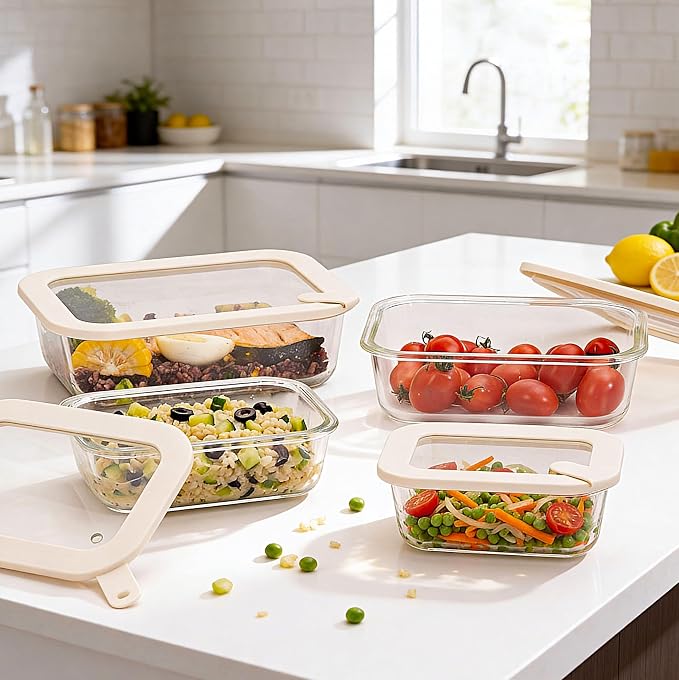 Glass Food Storage Containers with Glass Lids, Microwave Safe Food Container Set, Aitight Meal Prep Container Set, LeakProof, 100% Plastic Free, 4 Pack