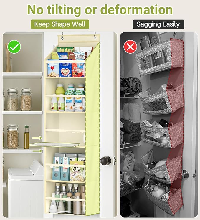 AOODA 2 Pack Over the Door Organizer, Large Capacity Closet Door Hanging Organizer, Clear Deep Pockets Baby Storage for Nursery, Bathroom, Bedroom, Pantry, Diapers (Light Yellow)