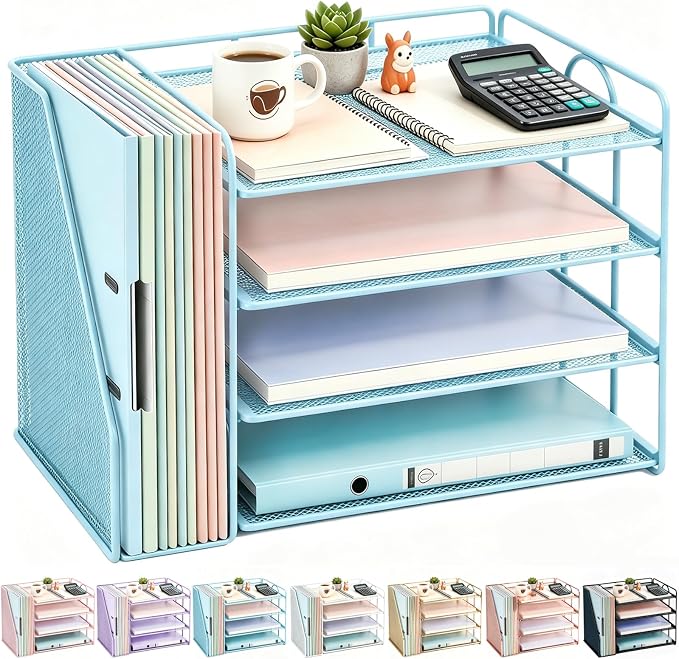 gianotter 4-Tier Paper Organizer With Magazine Holder, Desk Organizers and Accessories, Desk Accessories & Workspace Organizers, File Organizer for Office Supplies Storag (Blue, 4-Tier)
