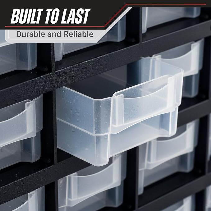 Storage Bin with Drawers - 41-Drawer Plastic Tool Organizer - Hardware or Craft Cabinet for Storing Beads, Toys, or Nuts and Bolts by Stalwart (Black)