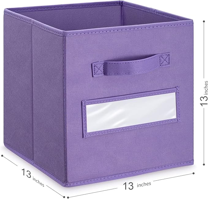 13x13x13 storage cube bins (Set of 10) Fabric storage cubes with 10 Labels Window Cards & a Pen, storage cubes 13x13, Collapsible 13 inch cube storage bins, Cubby Organizer Boxes, Purple