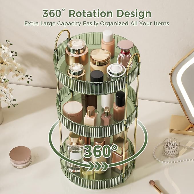 360° Rotating Makeup Organizer, Large Capacity Skincare & Cosmetics Storage | Skincare & Makeup Caddy, Bathroom Counter Organizer, Spinning Storage Tray for Perfume, Dresser, Bedroom, Vanity Countertop