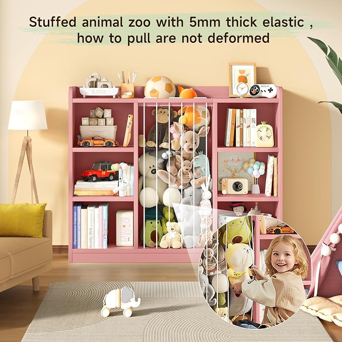 2-in-1 Toy & Stuffed Animal Organizer, Kids 6-Cube Storage Shelf with Rounded Corners & Anti-Tip for Playroom Bedroom