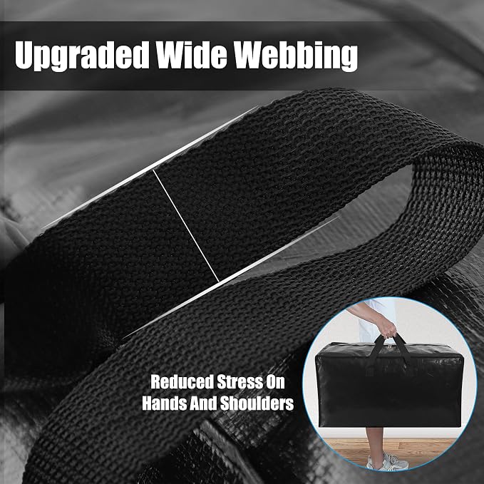 Cosy Family 4 Pack Heavy Duty Extra Large Moving Bags with Backpack Straps - Strong Handles & Zippers, Storage Totes For Space Saving, Fold Flat, Alternative to Moving Box (Set of 4, Black)