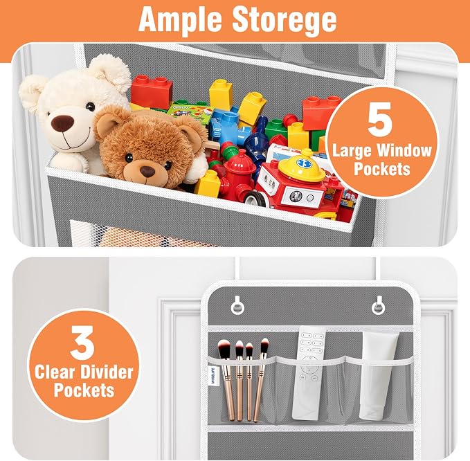 Over The Door Organizer Storage Large Capacity Hanging Bedroom Storage | 6 Shelves, Detachable, 40 LB Capacity, Mesh Design, Clear Window, Sturdy, Storage Organizer for Nursery, Pantry & Closet