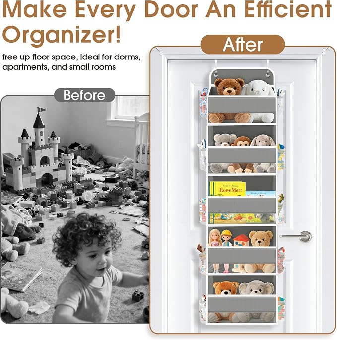 Over The Door Organizer Storage behind Door Hanging Organizer for Nursery | 5 Tier, 10 Side Pockets, Clear Window, Sturdy Construction, Space-Saving Storage for Closet, Bedroom, Bathroom & Nursery