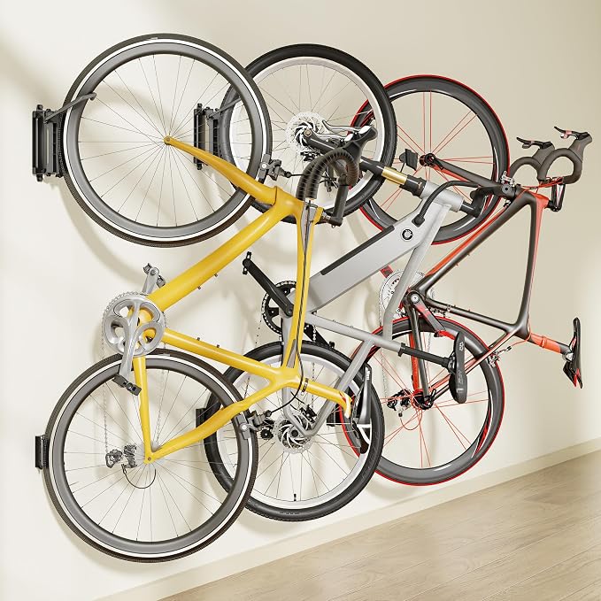 monTEK Heavy Duty Swivel Bike Wall Mount Holds Up to 77lbs, 3 Pack | Swivel Bike Wall Hanger, Up to 3.5" Tire Width, Space-Saving Bike Rack, Bike Storage for Garage Tool Room Storehouse