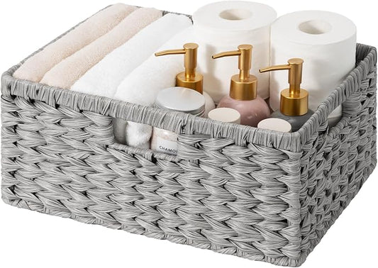 GRANNY SAYS Wicker Storage Basket for Shelves, Waterproof Wicker Basket for Organizing, Woven Basket for Shelves, Decorative Basket for Living Room, Grey