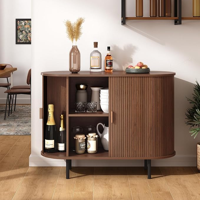 40" Sideboard Buffet Cabinet with Storage, Storage Cabinet with Sliding Door & Adjustable Shelf, Modern Accent Coffee Bar Console Table for Kitchen, Entryway, Walnut