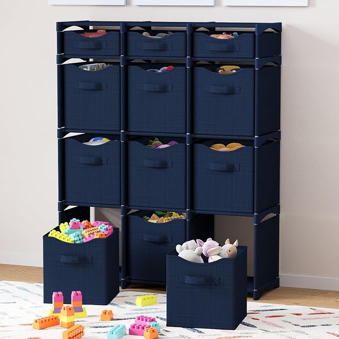Cube Storage Organizer with Storage Bins Included - The Perfect Closet Organizers and Storage Solution. Includes 12 Storage Cubes, Great For Toy Storage, Closet Storage, Clothes Storage (Navy)