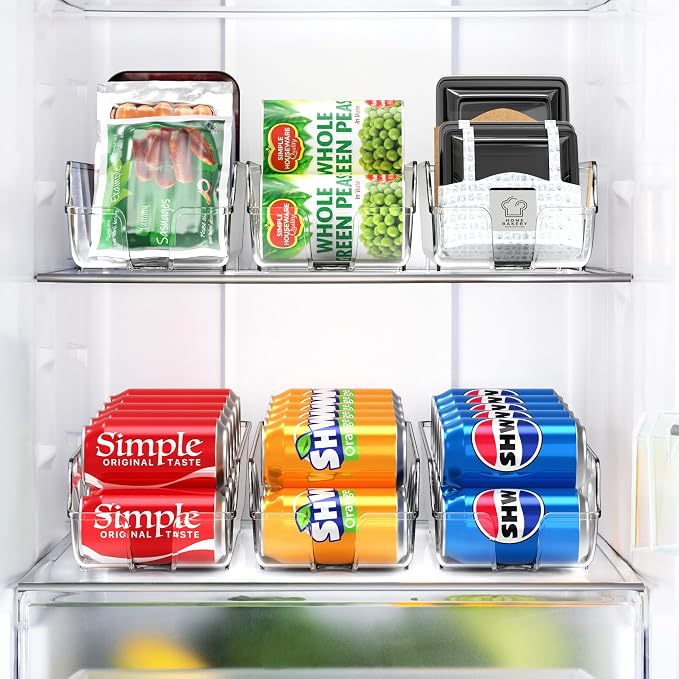Simple Houseware Soda Can Organizer Dispenser Refrigerator/Pantry, Set of 2 | Clear