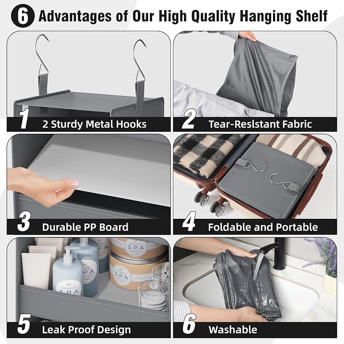 GRANNY SAYS 4-Shelf Hanging Organizer, Closet Hanging Shelves, Closet Hanging Storage Organizers, Organization for Bedroom, Living Room, Baby Nursery, Camper Accessories, Gray, 1-Pack