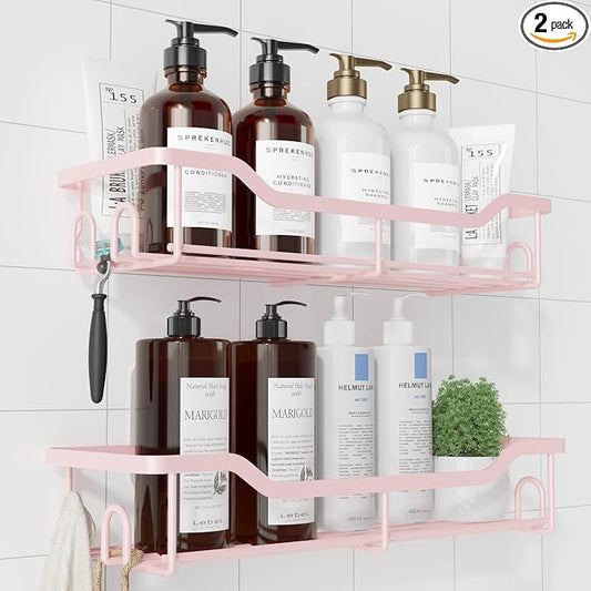 Kitsure Shower Caddy, Adhesive Shower Organizer, Large, Pink | Stainless Steel Shelf for Inside Shower, No Drill Bathroom Organizers and Storage, Home Decor Accessories