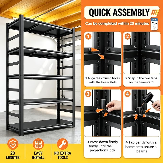 Storage Shelves Heavy Duty 3500LBS Adjustable 5tier Metal Garage Shelving Unit for Basement, Business, Factories, Commercial, Warehouse, Basement, Pantry, Corporate Purchase