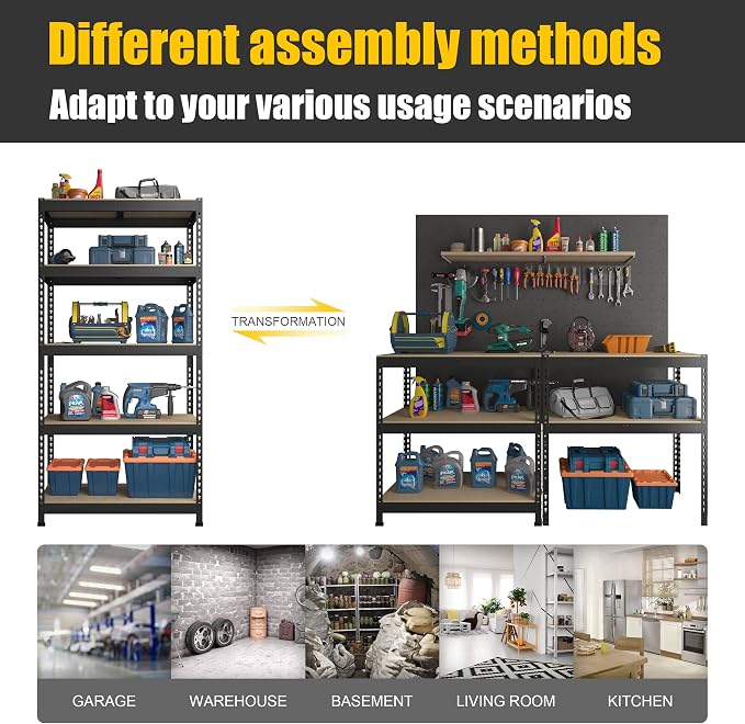 PrimeZone 71"H Storage Shelves, 5 Tier Adjustable Metal Shelf, 2 PCS, Black | 35.5"W x 15.75"D x 71"H, Heavy Duty Metal Connectors, FSC Wood Board, Easy Assembly, Standing Rack for Warehouse, Basement