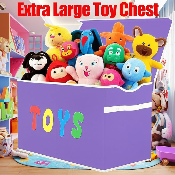YOLOXO Toy Box Chest, Collapsible Sturdy Storage Bins with Lids, Extra Large Kids Toy Storage Organizer Boxes Bins Baskets for Kids, Boys, Girls, Nursery Room, Playroom, Closet (Classical Purple)