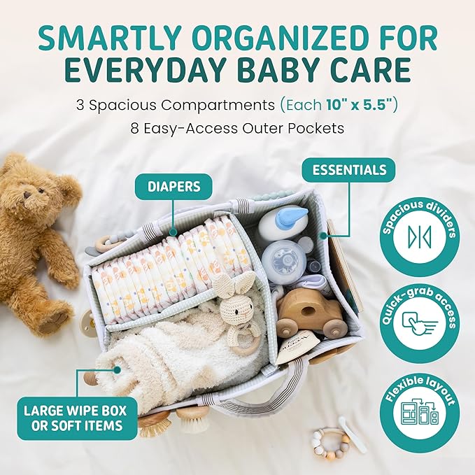 Baby Diaper Caddy Organizer - Large Tote Bag for Newborn essentials Boy or Girl - Baby Shower Basket - Nursery Must Haves - Registry Favorites - Newborn Caddie Car Organizer