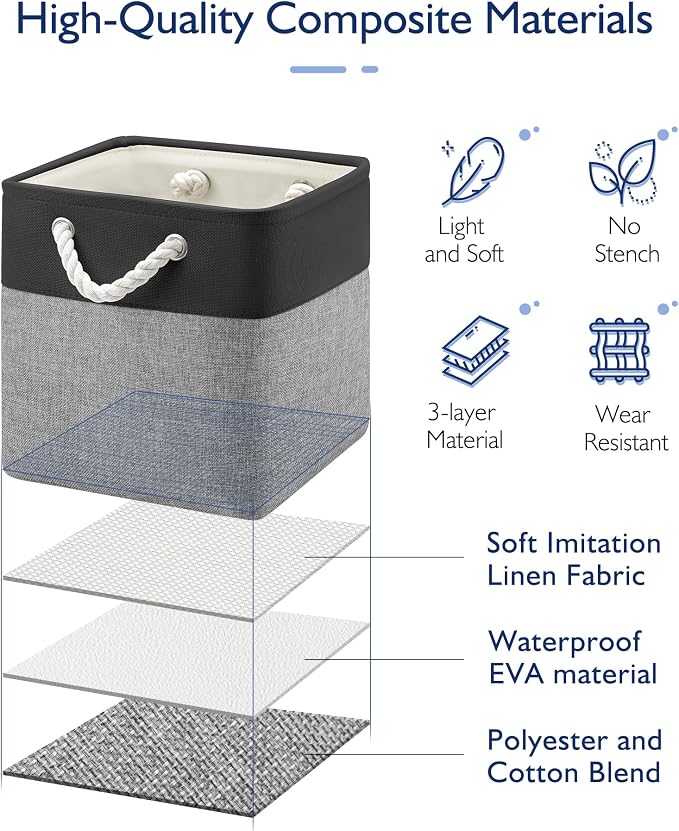 Patvingot 11-Inch Fabric Cube Storage Bins with Handles,6 Pack,Foldable | For cube shelves and closets,keeps grouped for everyday access,reinforced opening and fold-flat storage,dark and gray