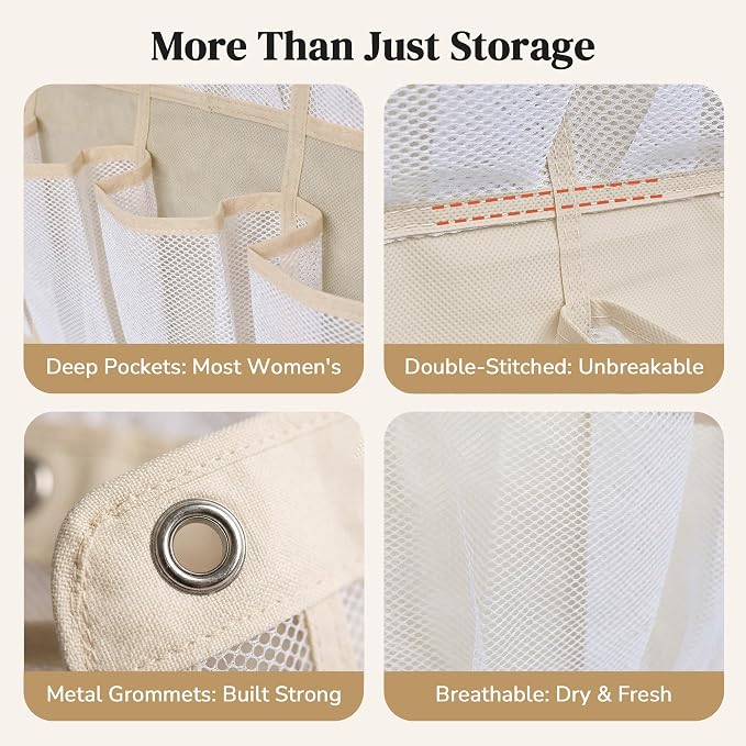 48 Pockets Over the Door Shoe Organizer, Large Mesh Hanging Shoe Rack, 6-Column Heavy Duty Shoe Storage for Sneakers and Heels, Behind Door Holder for Entryway Bedroom Dorm College, Beige