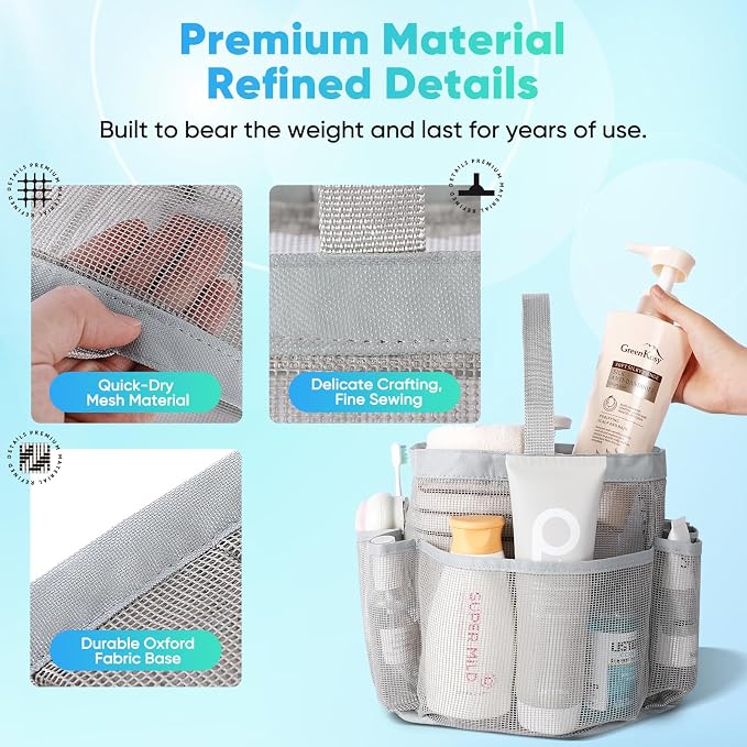EUDELE Mesh Shower Caddy Portable for College Dorm Room Essentials,Portable Shower Caddy Dorm with 9-Pocket Large Capacity, Shower Bag for Beach, Swimming, Gym, Travel essentials, Grey
