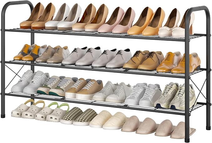 Hoctieon 3 Tier Mesh Style Shoe Rack, Entryway Shoe Shelf, Shoe Storage Organizer, Shoe Rack for Closet, Space Save for Bathroom, Garage, Hallway, Bedroom, Living Room, Black