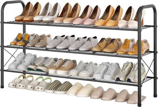 Hoctieon 3 Tier Mesh Style Shoe Rack, Entryway Shoe Shelf, Shoe Storage Organizer, Shoe Rack for Closet, Space Save for Bathroom, Garage, Hallway, Bedroom, Living Room, Black