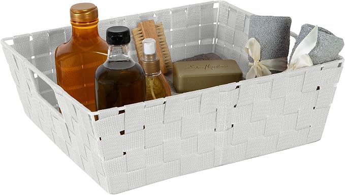 Simplify Large Shelf Woven Strap Tote | Decorative Storage Basket | Built in Handles | Organization | Closet | Bedroom | Bathroom | Nursery | Accessories | Toys | Gifts | 1 Pack | Heather Grey