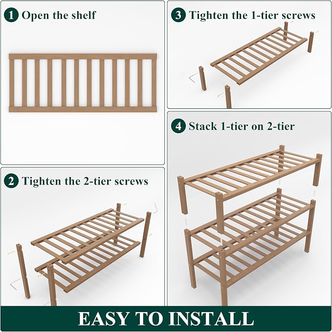 Smiry Bamboo Shoe Rack, 14 Vertical Slats, 3 Tier - 26.8" Wide, Walnut | Stackable Free Standing Wooden Shoe Organizer, Wood Shoe Storage Shelf for Closet, Entryway, Thicher Leg