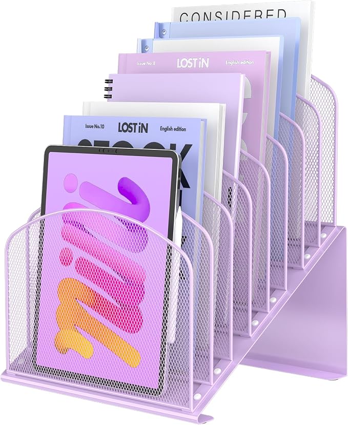 Sinboun Inclined Desk File Organizer Folder Holder with 8-Section, Purple